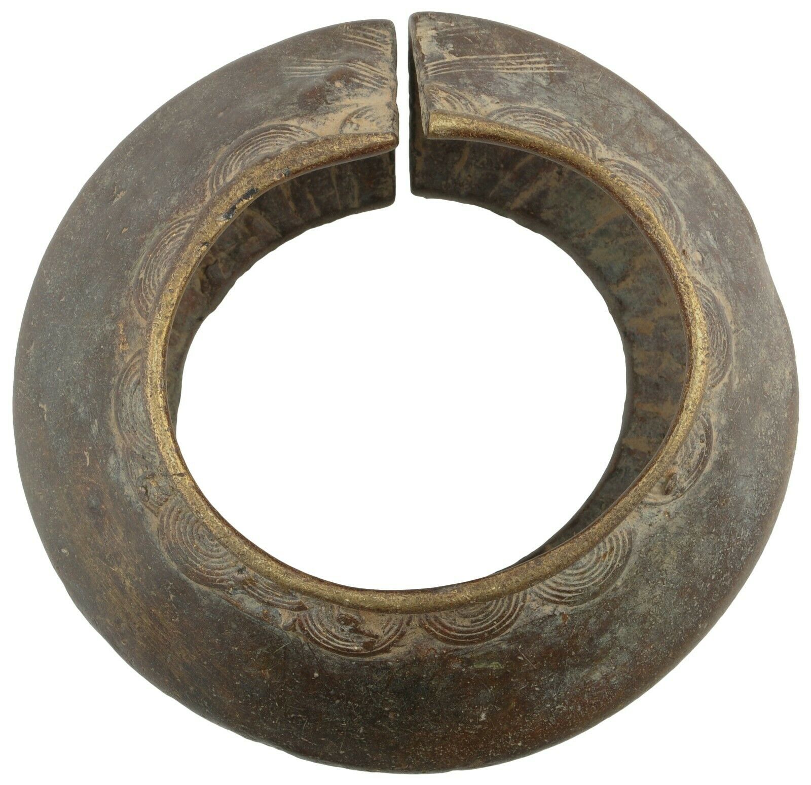 Old Brass Bronze African Bracelet Currency Fulani Ghana / Burkina Faso - zoomed-in detail
