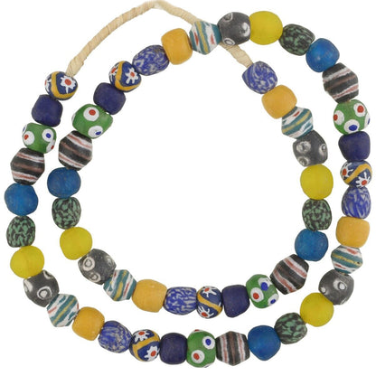 Authentic Krobo Glass Beads Necklace - 26" Recycled African Trade Beads