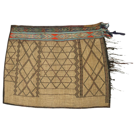 Authentic Tuareg Straw and Leather Mat – 120×94 cm Nomad Carpet
