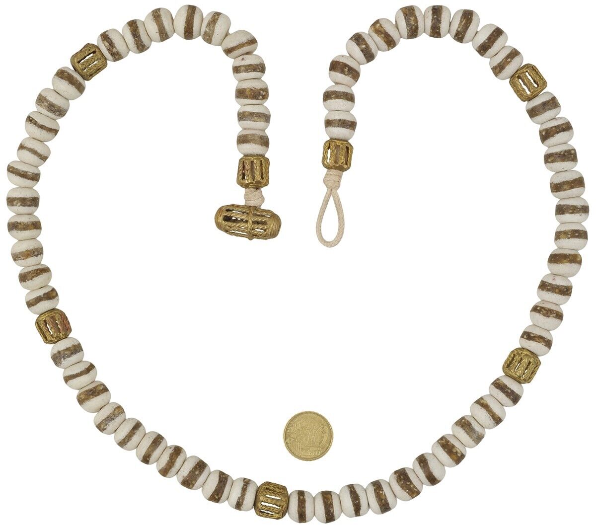 Handmade Necklace Recycled Glass Beads Brass Ethnic Jewelry Africa - angled shot