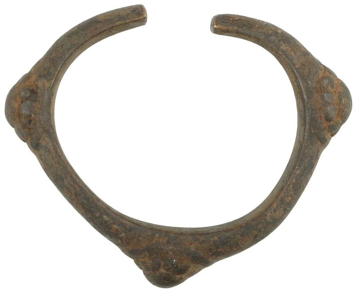 Old African Brass Bronze Bracelet Currency Fulani Ashanti Ghana Burkina Faso - angled shot
