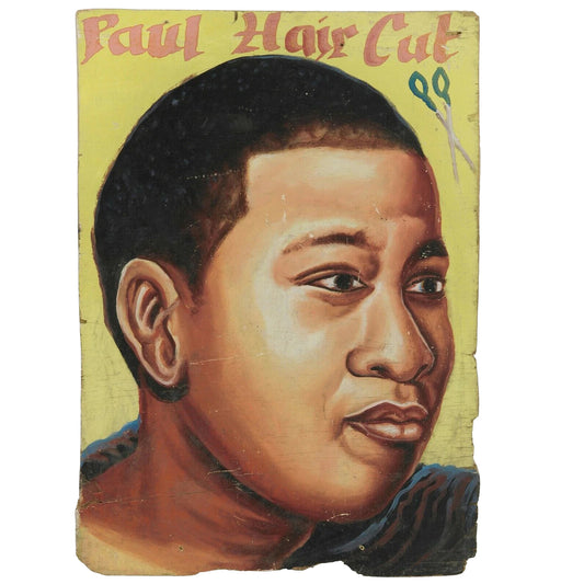 Vintage African Shop Sign Hair Saloon Cut Barber Signboard Ghana Plywood Art