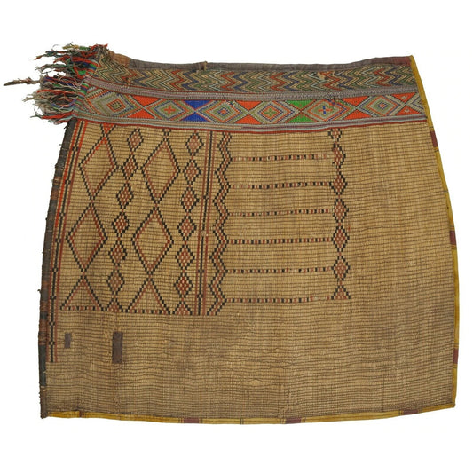 Authentic Tuareg Straw & Leather Mat – 118×103 cm Nomad Carpet