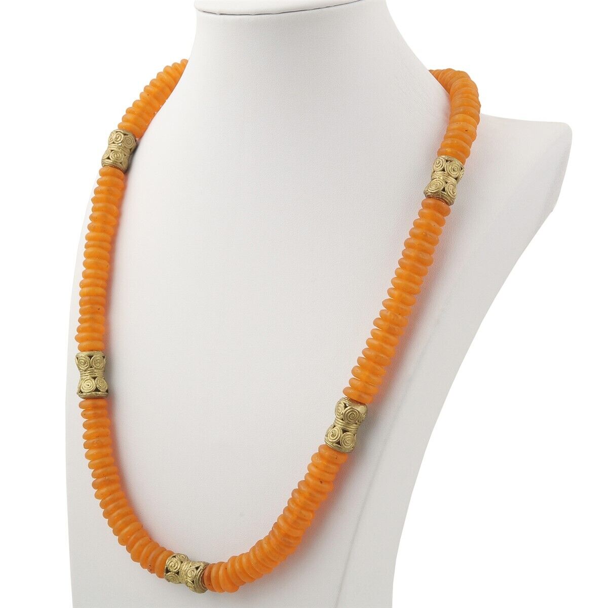 Handmade African Trade Beads Necklace Recycled Glass And Brass - close-up