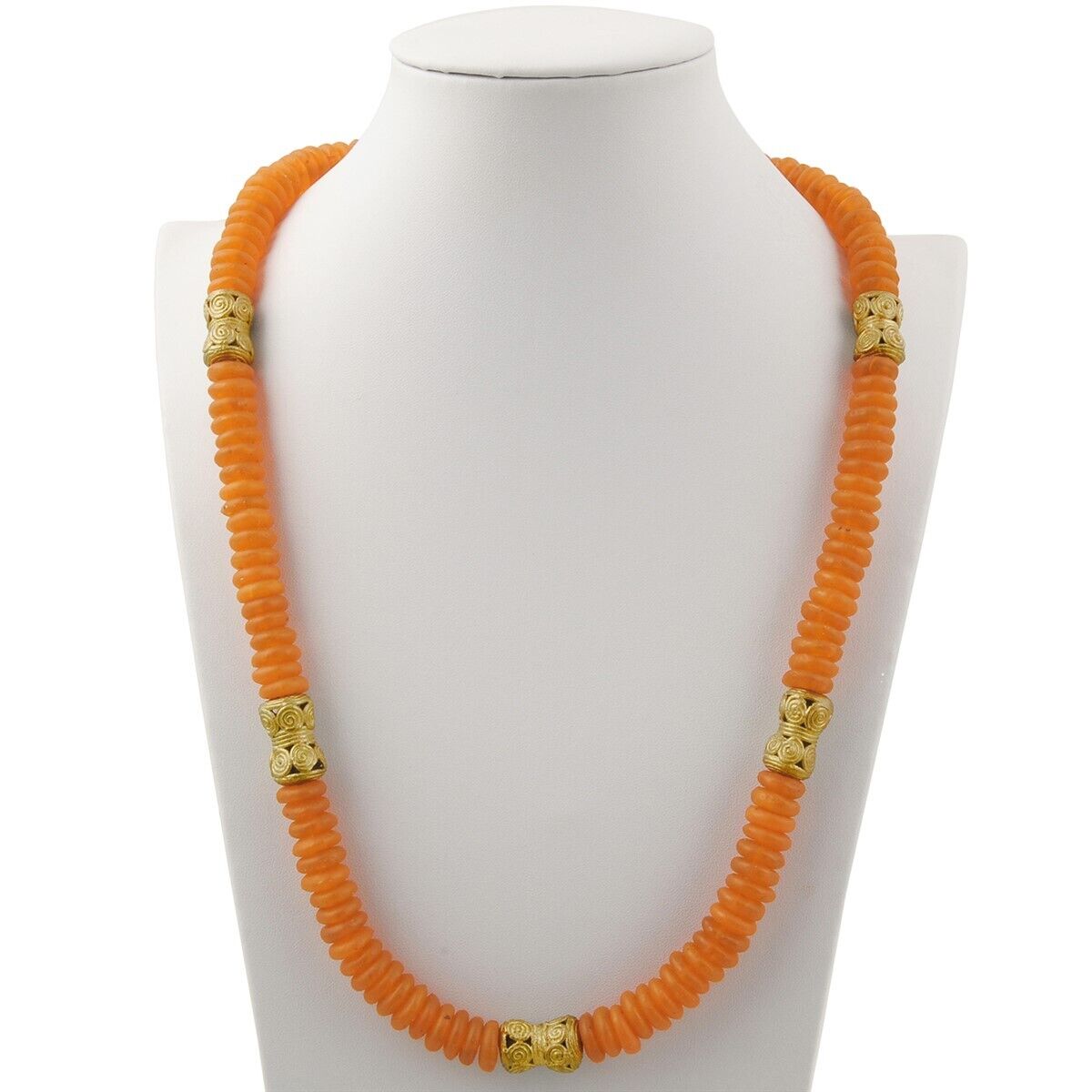 Handmade African Trade Beads Necklace Recycled Glass And Brass - zoomed-in detail