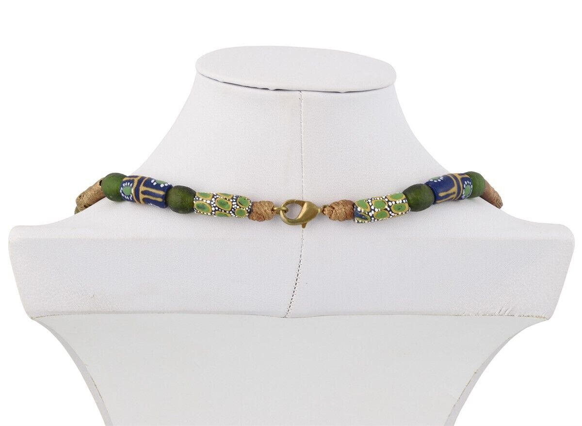Handmade Brass Glass Beads From Ghana Ashanti African Necklace - close-up