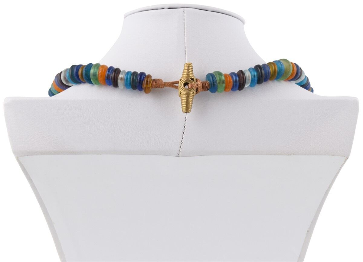 Handmade Multicolor Beaded Glass Necklace With Trade Beads - zoomed-in detail