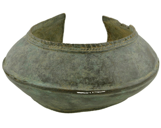 Antique African Brass Bronze Cuff Bracelet Currency Akan Fulani Ghana Ethnic Art - product focus