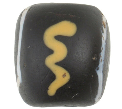 Rare Old Venetian Glass Bead Baule Face Bead Black Fancy Lampwork African Trade - close-up