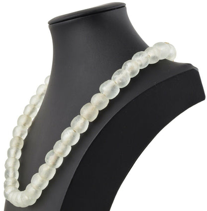 Milky White Beaded Glass Necklace | African Trade Beads & Brass - angled shot