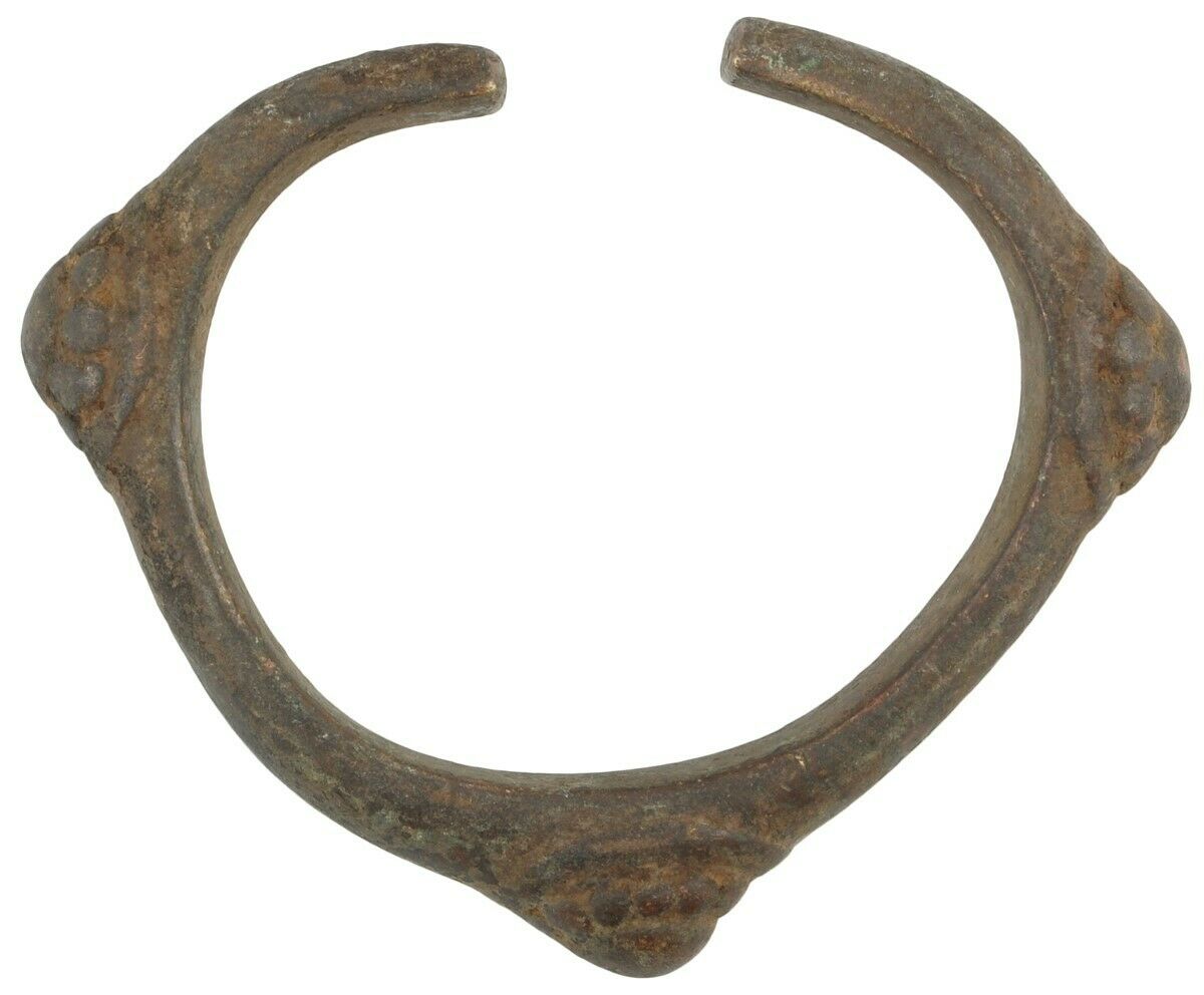 Old African Brass Bronze Bracelet Currency Fulani Ashanti Ghana Burkina Faso - zoomed-in detail
