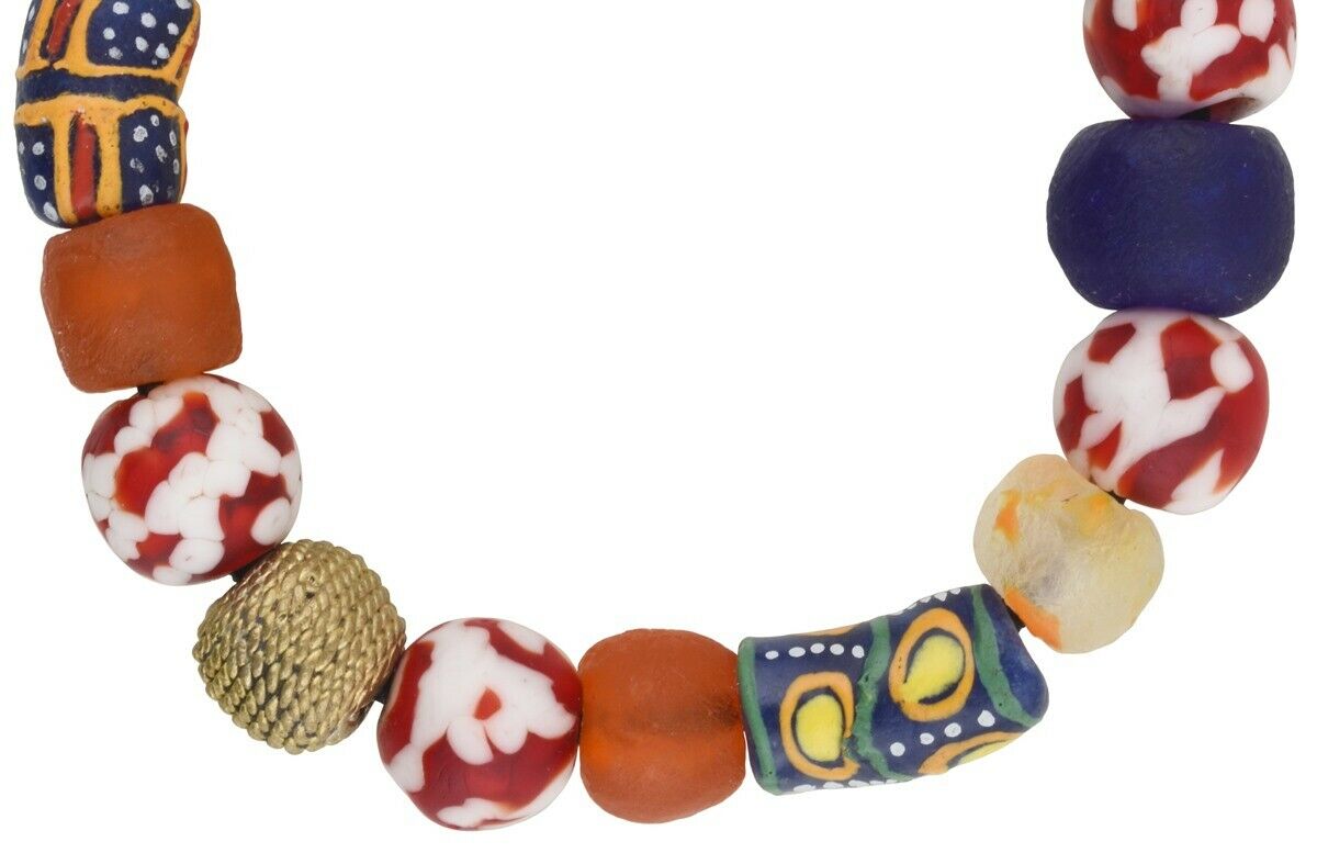Handmade Beaded Bracelet | African Glass & Brass Beads Jewelry - close-up