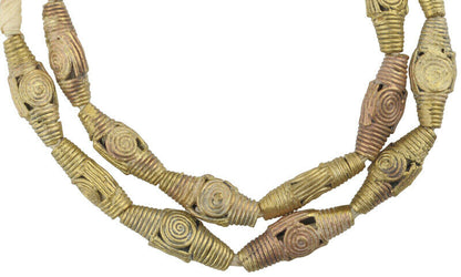 Handcrafted Tabular African Brass Beads By Ashanti Artisans - 20.5" Strand - alternate view