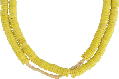 Old Bohemian Czech Yellow Disk Glass Trade Beads - African Spacers - close-up