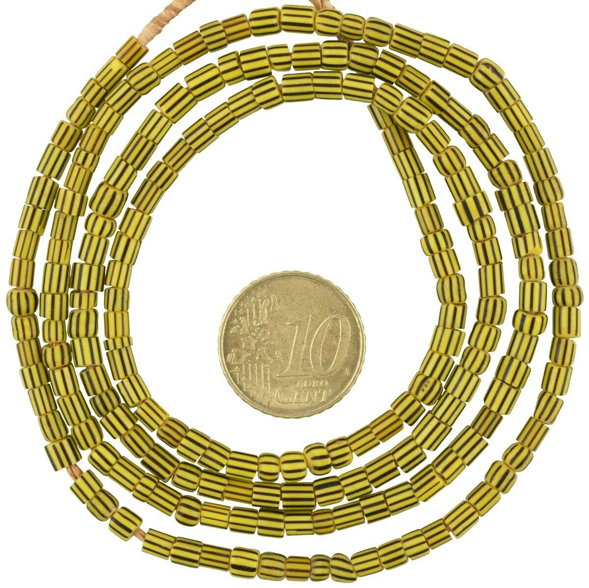 Yellow Striped Old Venetian Seed Glass Trade Beads • Tiny 3–4 mm Strand (70.5 cm)