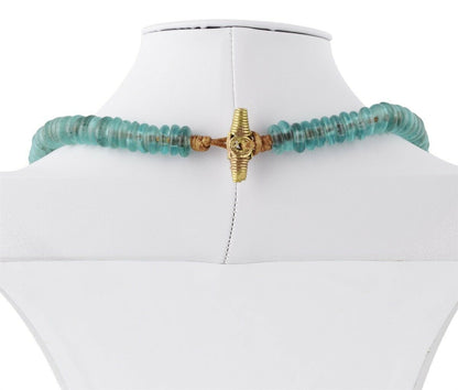 Translucent Powder Glass Beaded Necklace With Ashanti Brass - product focus