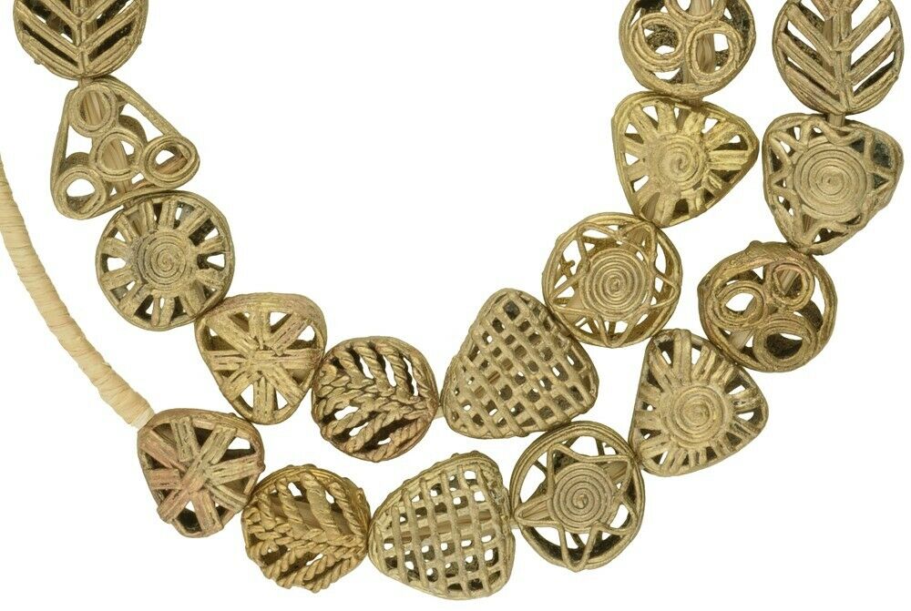 Unique Handcrafted Tabular Ashanti Brass Beads - Traditional Elegance - close-up