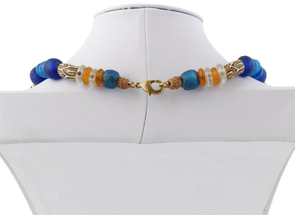 Handmade Necklace Recycled Powder Glass Beads Krobo Ghana Jewelry African Trade - close-up