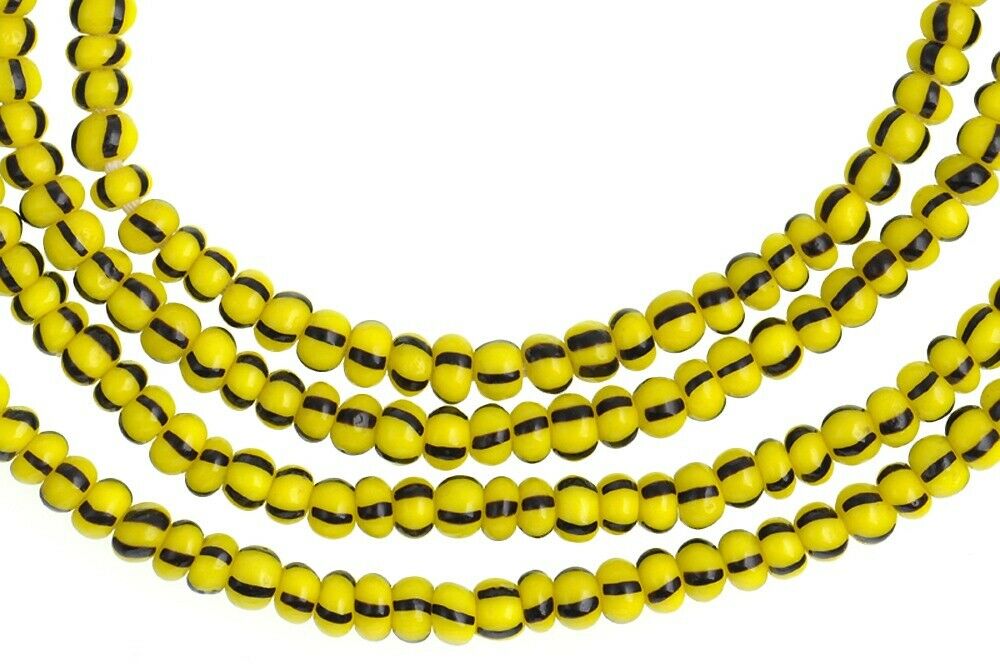 Tiny Vintage Striped Yellow 3 mm Venetian Seed Glass Trade Beads Strand