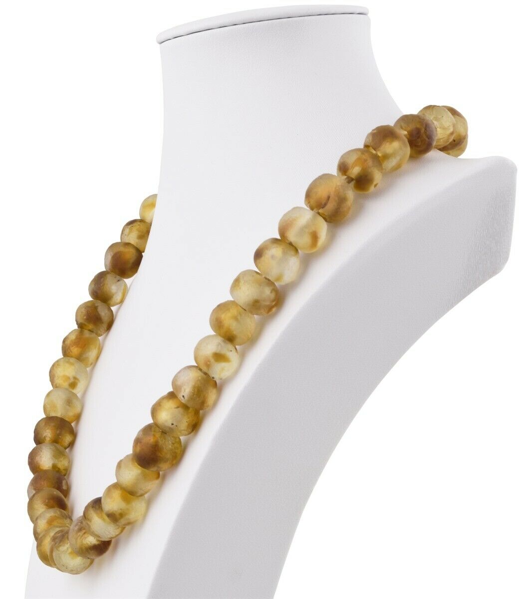 Handmade Recycled Powder Glass Beads Necklace Krobo Brass Ashanti African Trade - close-up