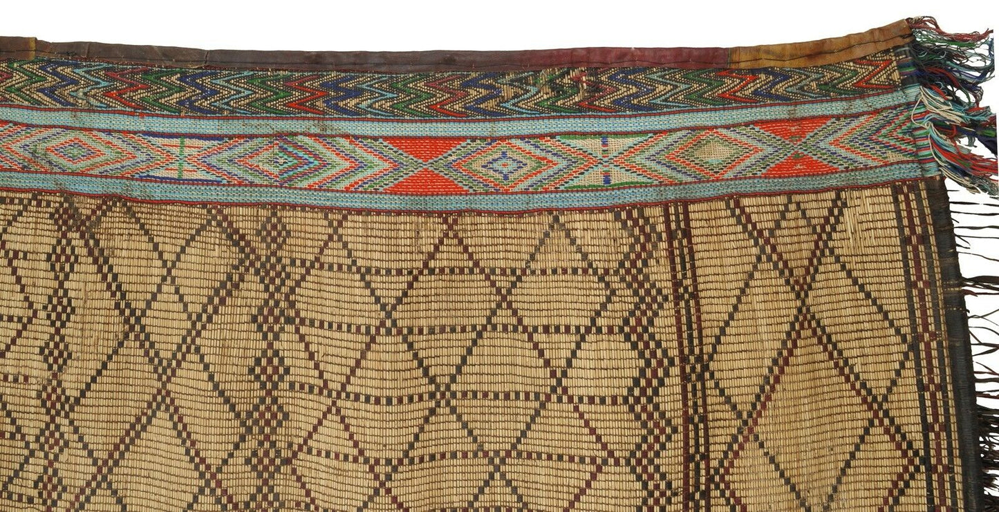 Authentic Tuareg Straw and Leather Mat – 120×94 cm Nomad Carpet
