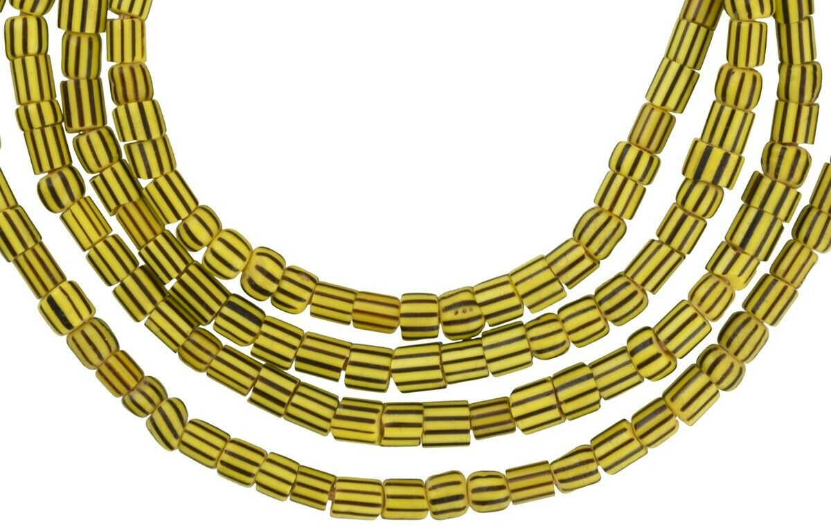 Yellow Striped Old Venetian Seed Glass Trade Beads • Tiny 3–4 mm Strand (70.5 cm)