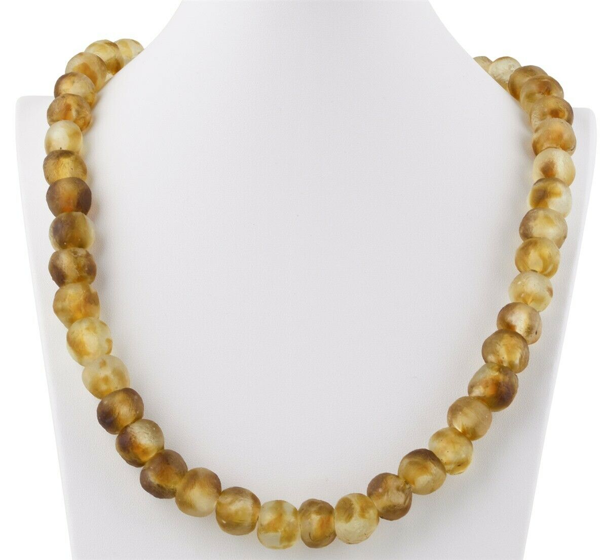 Handmade Recycled Powder Glass Beads Necklace Krobo Brass Ashanti African Trade - alternate view