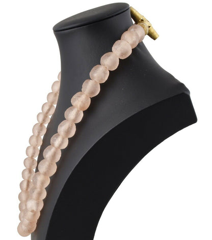 Handmade Beaded Glass Necklace | African Trade Beads & Brass - angled shot