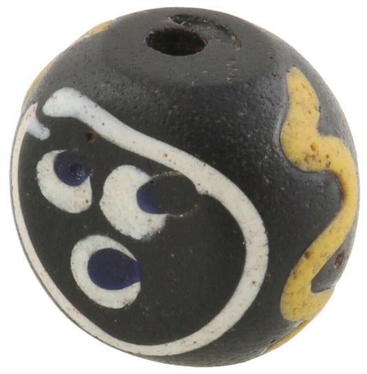 Old African Trade Bead Baule Face Venetian Glass Bead Black Fancy Lampwork Rare