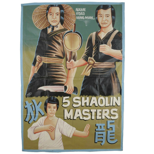 Authentic 5 Shaolin Masters Hand-Painted Poster From Ghana