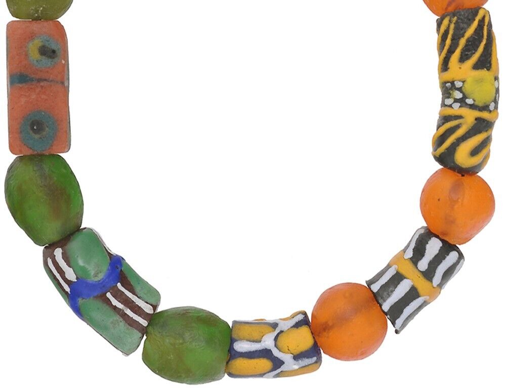 Handmade Glass Beads African Trade Stretched Bracelet Krobo - close-up