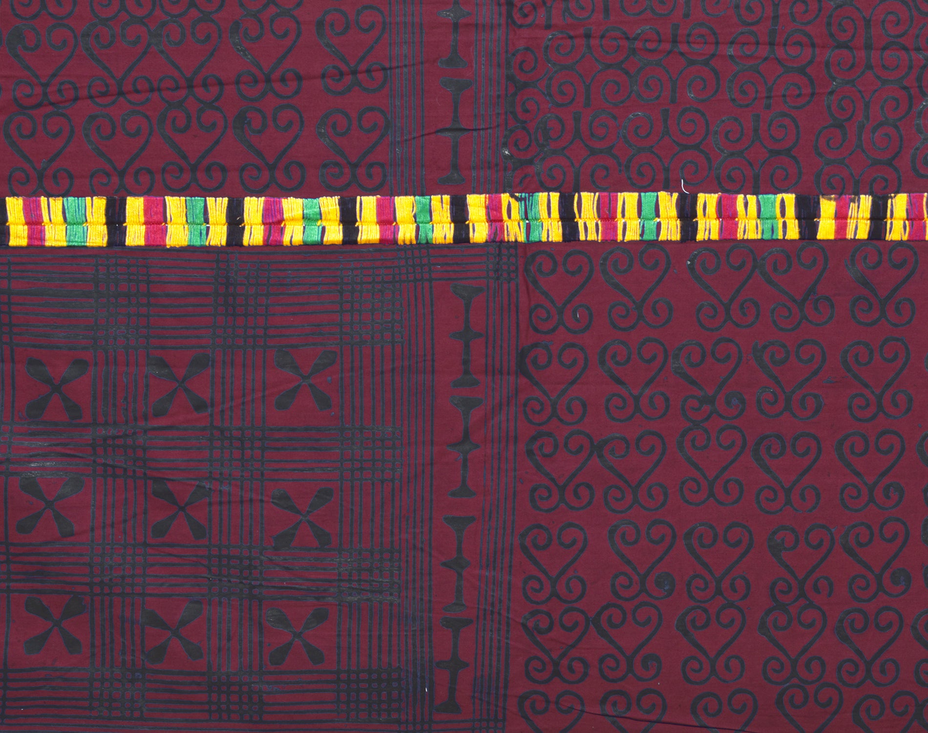 Adinkra Sankofa Symbol African Cloth Ghana Hand Stamped 2 - close-up