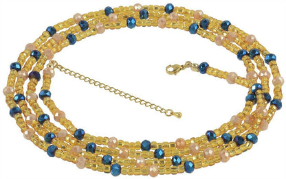 Extension Chain Golden & Blue Handmade African Waist Beads with Sand Accents