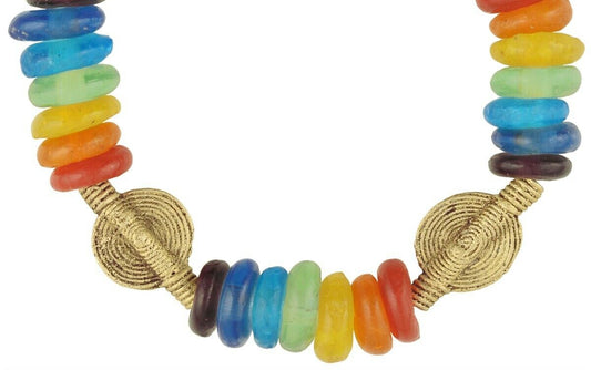 Handmade Beaded Bracelet - Krobo Glass & Ashanti Brass Beads - alternate view