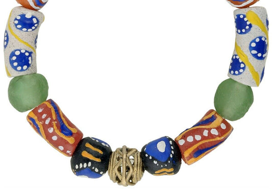 Handmade Beaded Bracelet - Ghana Glass & Brass Beads - alternate view