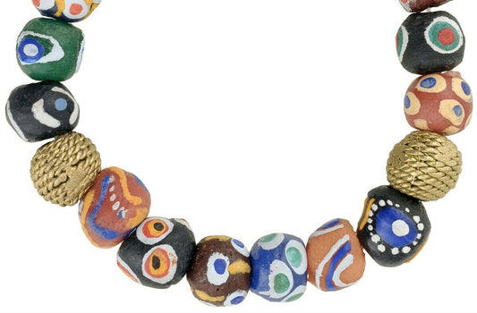 Handmade Beaded Bracelet - Ghana Brass & Glass Beads Jewelry - alternate view