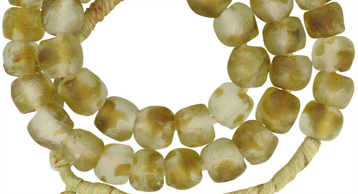 Translucent Recycled Krobo Glass Beads, 21" African Trade Strand - close-up
