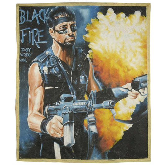 Authentic "Black Fire" Ghanaian Hand-Painted Movie Poster - Collectible Art