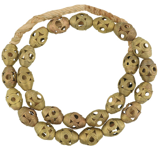 African Brass Beads Strand Handmade In Ghana - 23.5 Inches