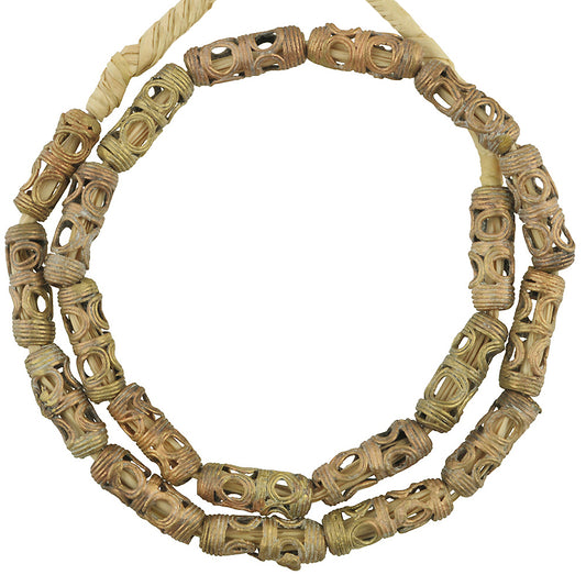 African Handmade Brass Beads Strand - 23" Crafted In Ghana