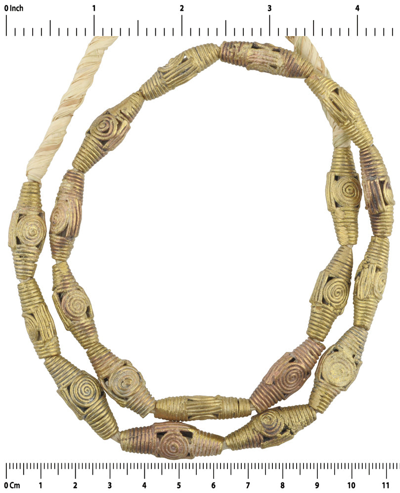 Handcrafted Tabular African Brass Beads By Ashanti Artisans - 20.5" Strand - close-up