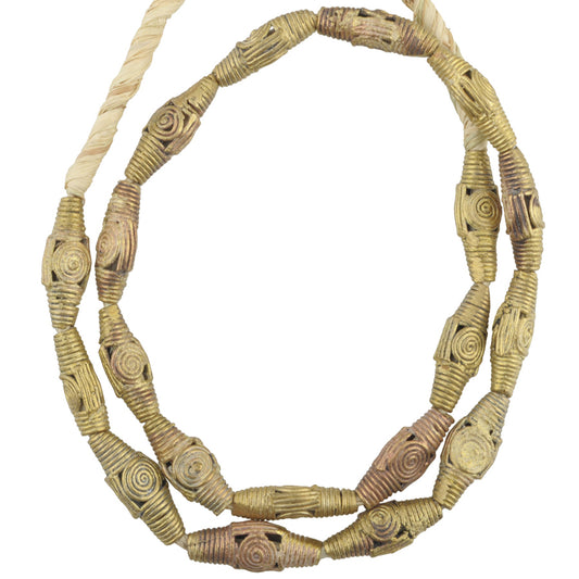 Handcrafted Tabular African Brass Beads By Ashanti Artisans - 20.5" Strand