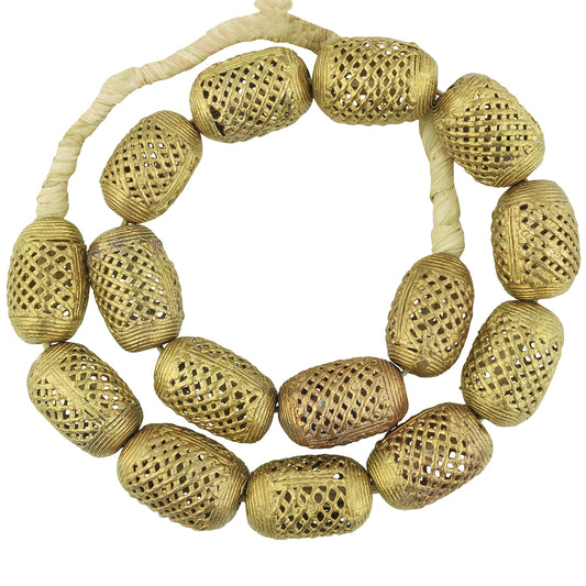 Handcrafted Large Brass Beads From Ghana - 21.5" Strand
