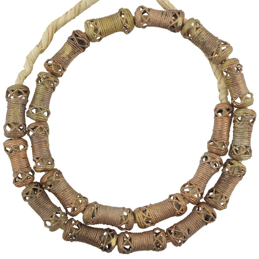 African Handmade Brass Beads Strand - 21" Ghana Crafted