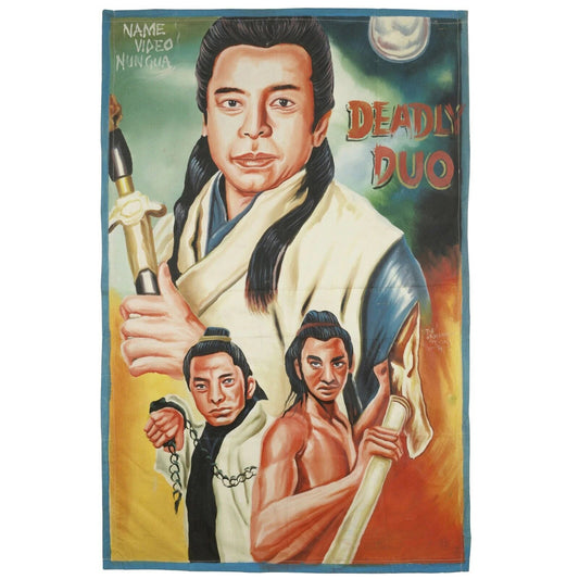 Deadly Duo: Authentic Hand-Painted Martial Arts Movie Poster From Ghana