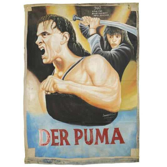 Der Puma: Authentic Ghanaian Hand-Painted Poster By Leonardo - Cynthia Rothrock and Donnie Yen action scene