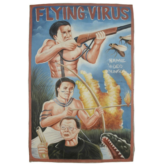 Flying Virus: Genuine Ghana Hand-Painted Action Movie Poster - horror scene artwork