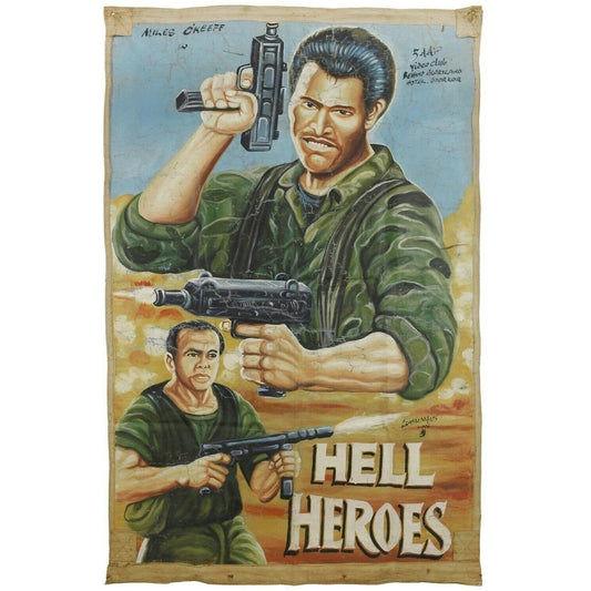 Hell'S Heroes - Authentic Ghanaian Hand-Painted Action Movie Poster