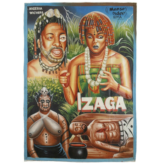 Izaga Movie Poster - Hand-Painted African Art From Ghana - horror scene artwork