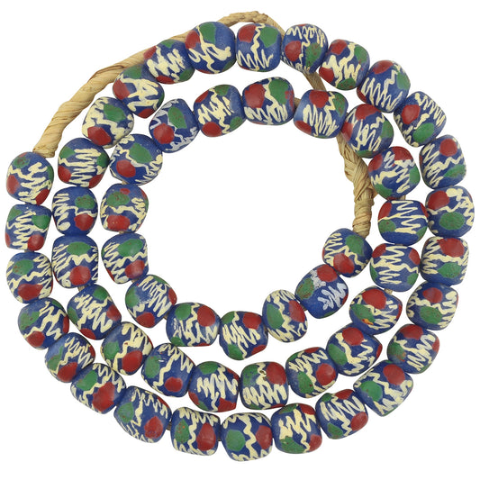 African Trade Beads: 10-11Mm Fancy Powder Glass Beads From Ghana